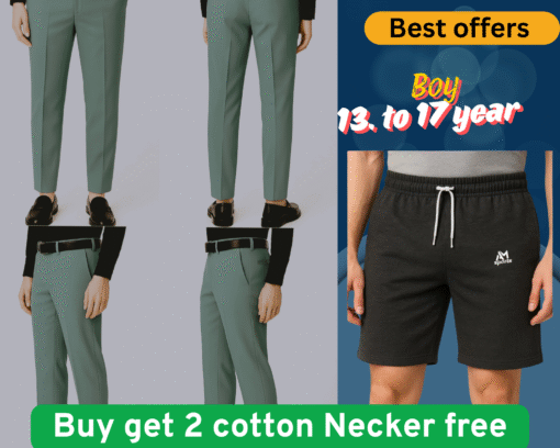 Regular  Aqua Green Formal Pant Combo Pack 1- Cotton Necker Free