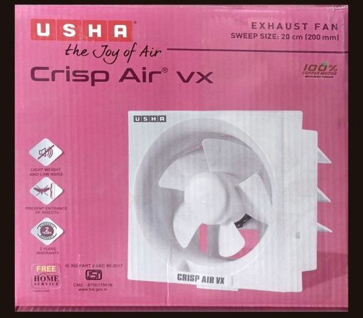 USHA Crisp Air VX Exhaust Fan | 200mm Sweep Size | 300mm Duct Size | 100% Copper Motor | 2 Year Warranty | (White)