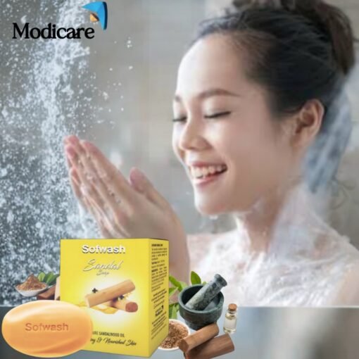 Modicare (Sofwash Sandal Soap) 🌿 PURE SANDALWOOD OIL Soap 4 Unit × 75 g = 300 g