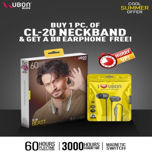 🎧 UBON CL-20 BEAST Neckband + 🎁 Free B8 Earphone